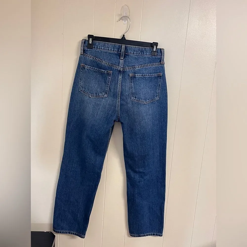 Girls High Rise Slouchy Straight Ripped Jeans Blue Denim 14